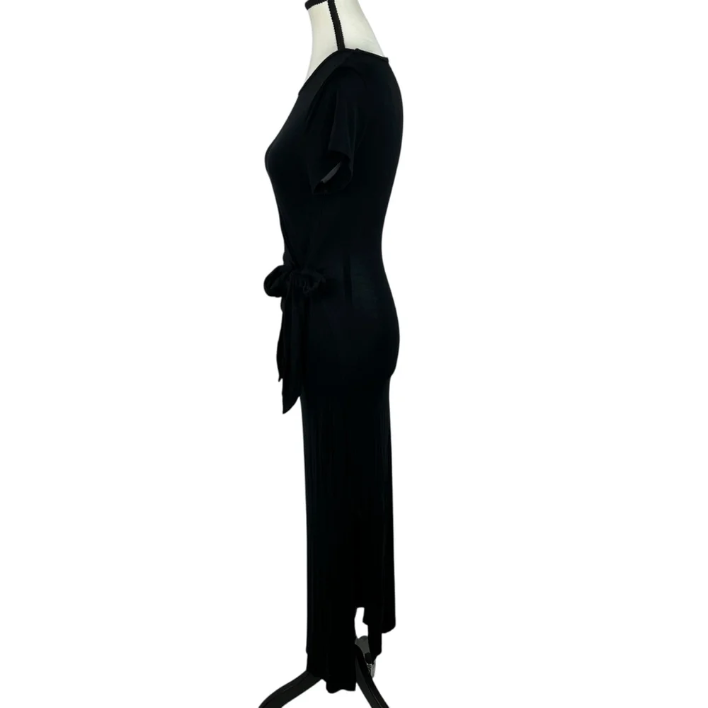 Livi By Olivia Rae Midi Dress M Black Side Tie Bodycon Maxi Minimalist Casual